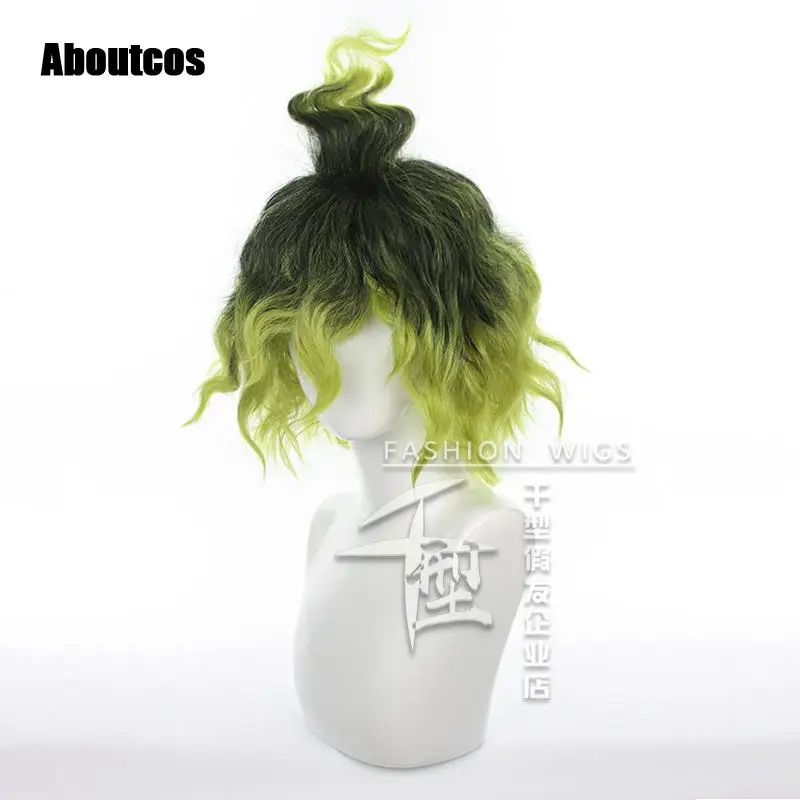 Парик для косплея истребителя демонов Gyuutarou черные зеленые волосы клоун Мужской