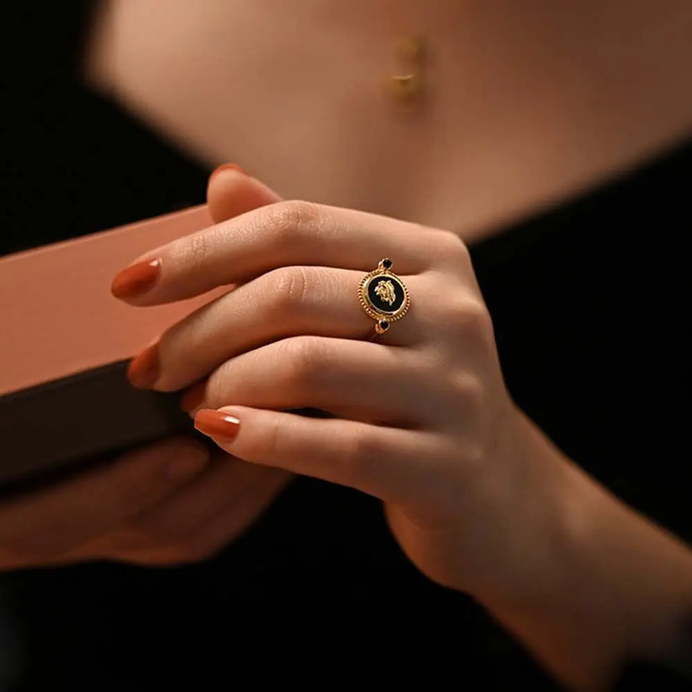 

Irregular Creative Design Party Jewelry Finger Jewelry Adjustable Rose Ring Korean Style Women Ring Black Onyx Niche