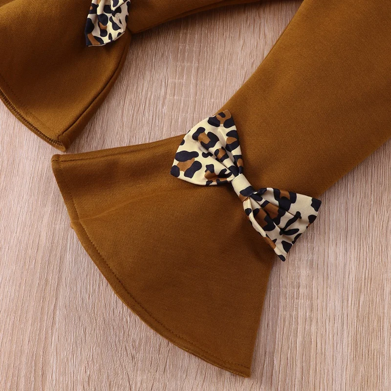 Toddler Girl Outfits Spring Fall Girls Clothing Sets Leopard Print Bow Long Sleeve Tops+boot Cut Pant Fashion Kids Clothes 1-6Y