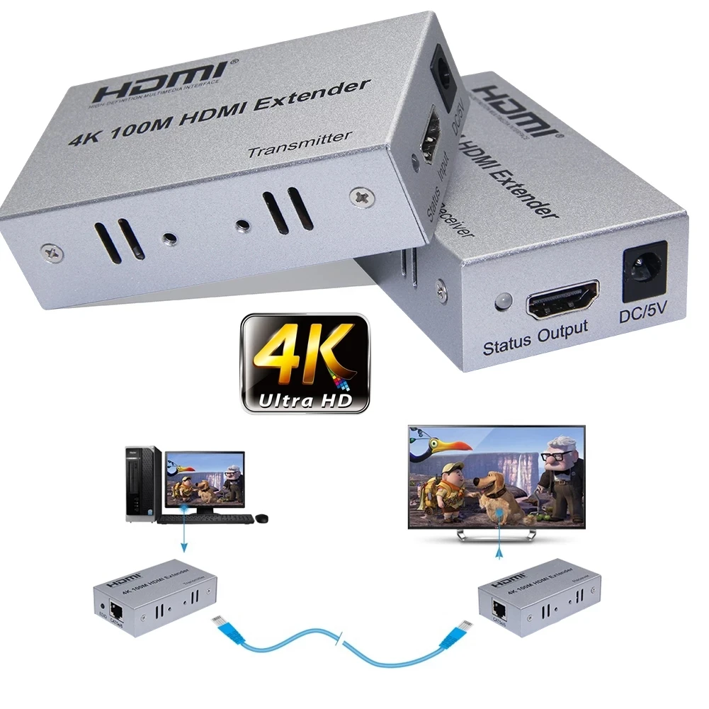 

4K 100M HDMI Extender Over Cat5e/6 Ethernet Cable HDMI rj45 LAN Extension Cord Video transmitter Converter for PS4 Laptop PC TV