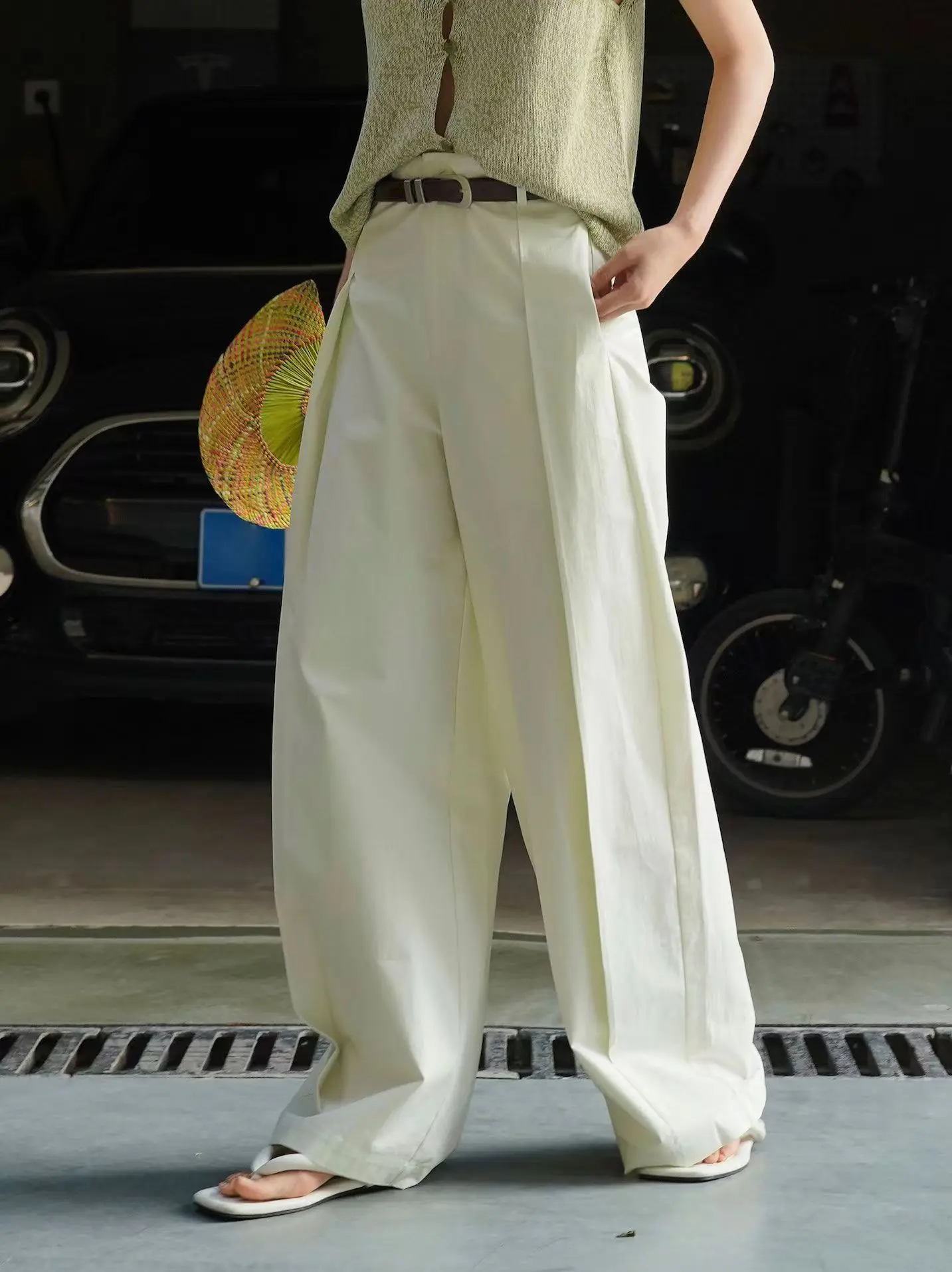 Summer Women's Casual Solid Color High Waist Loose Wide Leg Pants