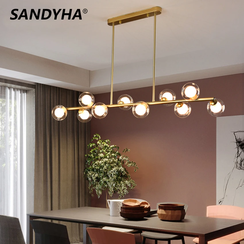 

SANDYHA Modern Chandeliers Glass Ball Magic Bean Long Strip Pendant Lights Living Dining Room Home Decor Hanging Lightings