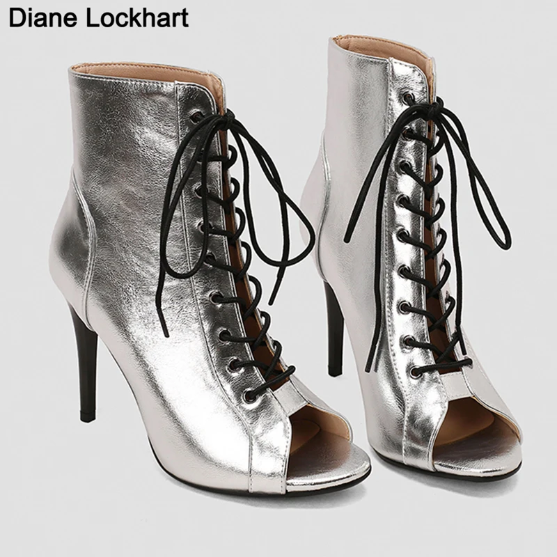 Female 10cm Thin Heels Jazz Latin Dance Shoes Open Toe Ankle Boots For Women Sexy Lace Up Boot Stilettos Party Shoe Ladies Pumps