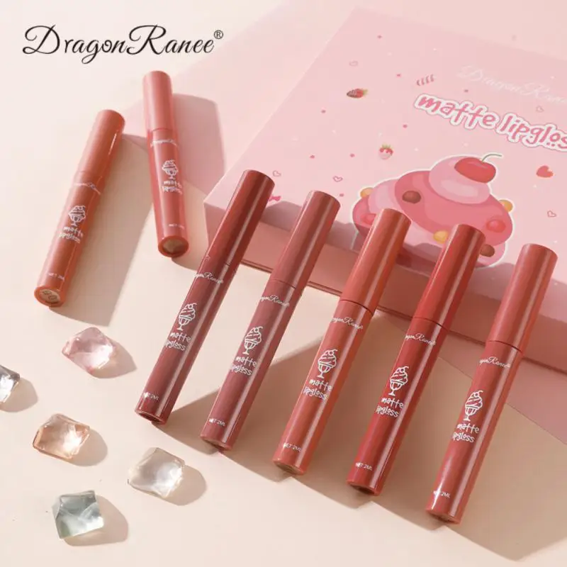 

DRAGON RANEE 6pcs Pinky Lip Gloss Set Velvet Matte Lip Glaze Long Lasting Non-stick Cup Liquid Lipstick Set Cosmetics Gift Box
