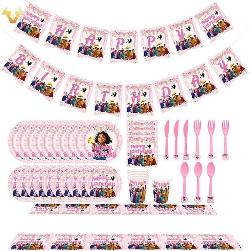 

Disney Encanto Mirabel Birthday Party Decoration Set Banner Cake Topper Disposable Tableware For Kids Girl Party Decor Birthday