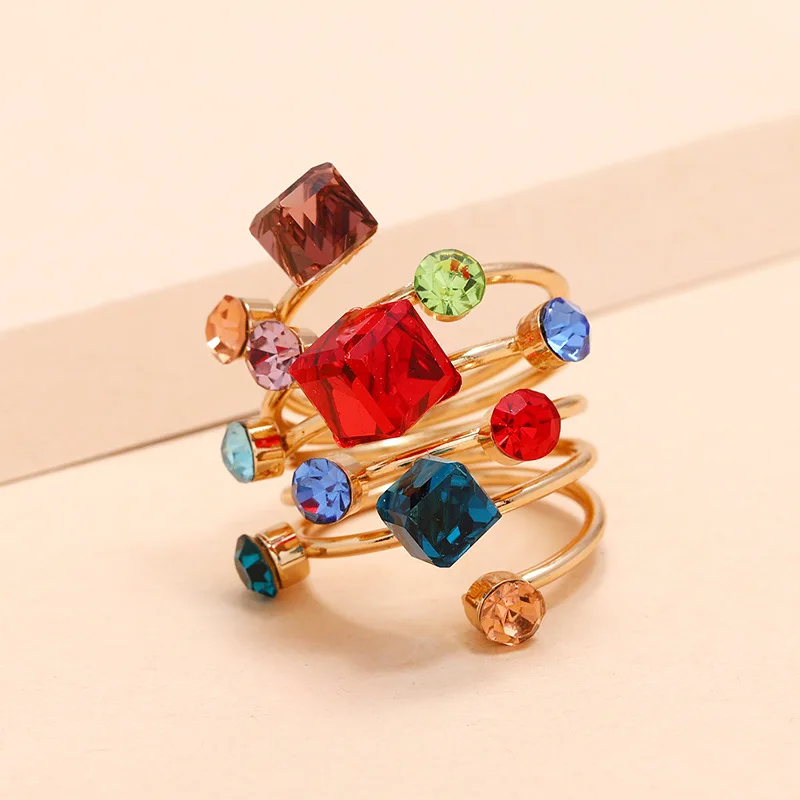 

Elegant Colorful Crystal Ring for Women Fashion Inlaid Zircon Gold Color Spring Rings Wedding Party Bridal Engagement Jewelry