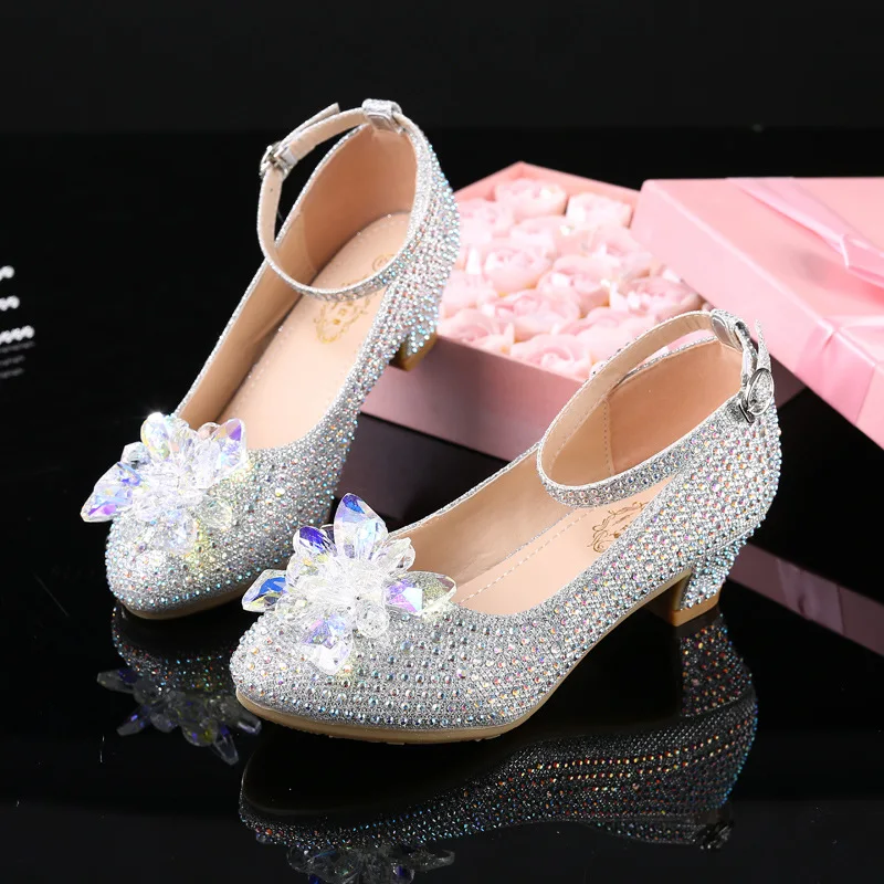 

Children High Party Sandals Princess Shoes Shoes Girls Dress Toe Diamonds Sandals Peep Crystal Heels Shoes Sequins Kids Girls