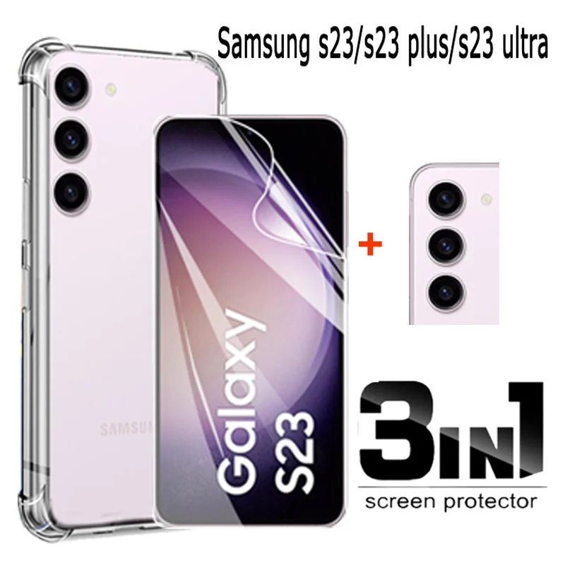 

screen protector + phone case for samsung s23 shockproof silicone cover s22ultra s23plus s23ultra case s22 samsungs23