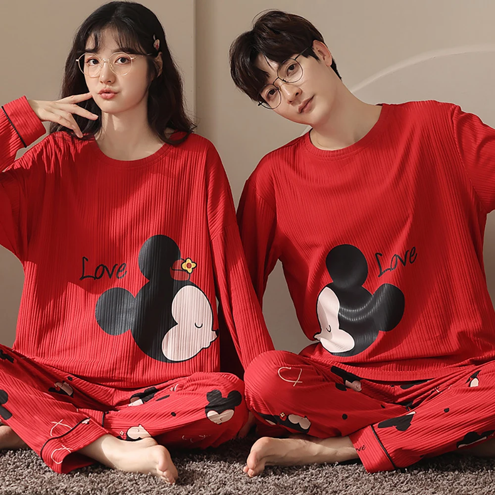 

Spring Autumn Cotton Pajamas Sets for Women Couple Cute Cartoon Red Wedding Sleepwear for Sleeping Casual Fashion Pijama Pyjamas