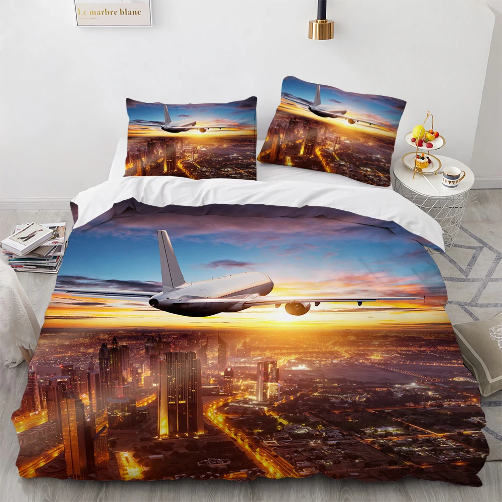 

Комплект постельного белья для взрослых, покрывало из полиэстера с рисунком неба, моря, природного ландшафта, Королевский пододеяльник с рисунком розового самолета, 2/3 шт.