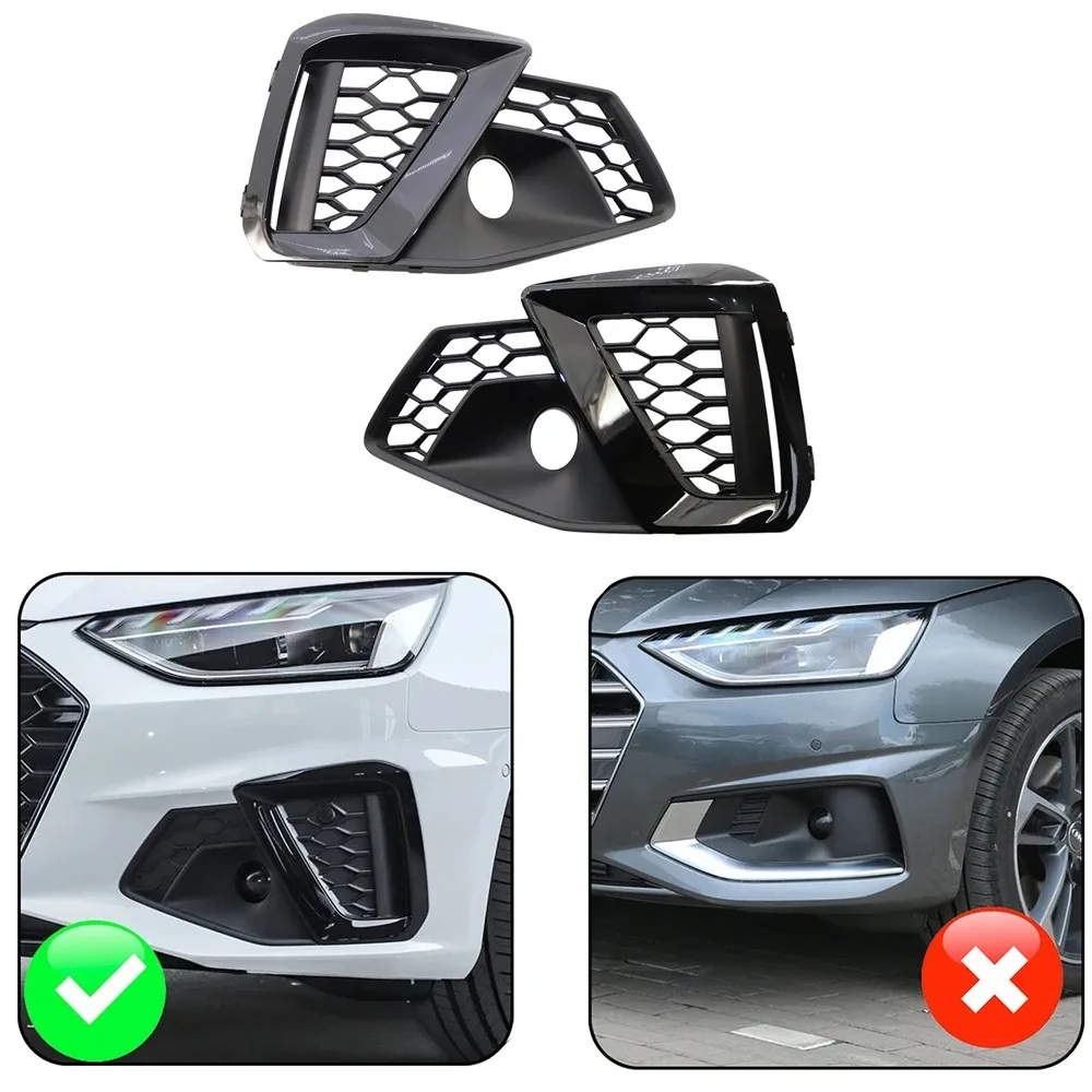 Фото Глянцевая черная решетка противотуманной фары для Audi S4 A4 A4L S-Line 2020 2021 2022 8WD807681M 8WD807682M, накладка на переднюю фару №2