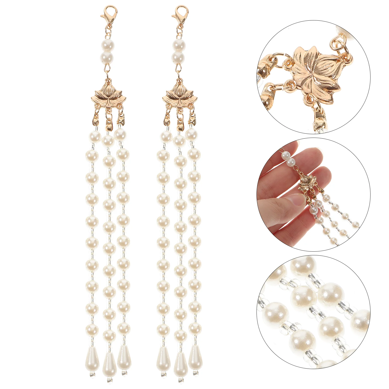 

Pearl Tassel Hairdangle Stick Clasp Ornament Pin Chinese Costumes Pendant Clip Decoration Chain