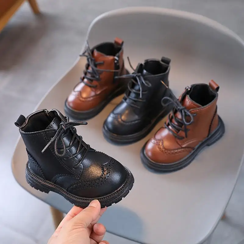 

Kids Leather Boots New 2023 Spring Autumn Children's Waterproof Non-slip Rubber Outsole Ankle Boots Boys Girls Fashion Shoes