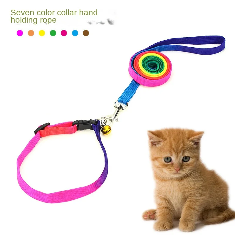 

Colorful Pet Traction Rope Dog Collar Bell Walking Rope Dog Chain Cat Collar Supplies