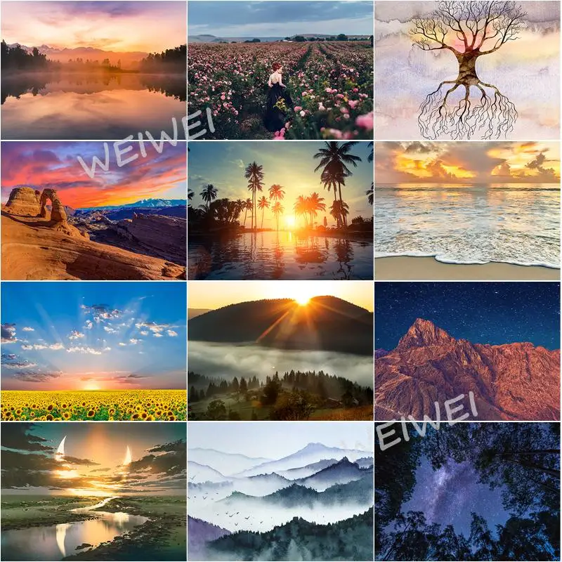 

5D Diy Full Square Round Drill Diamond Painting Nature Scenery Flower Field Beach Palm Tree Diamond Embroidery Home Decor