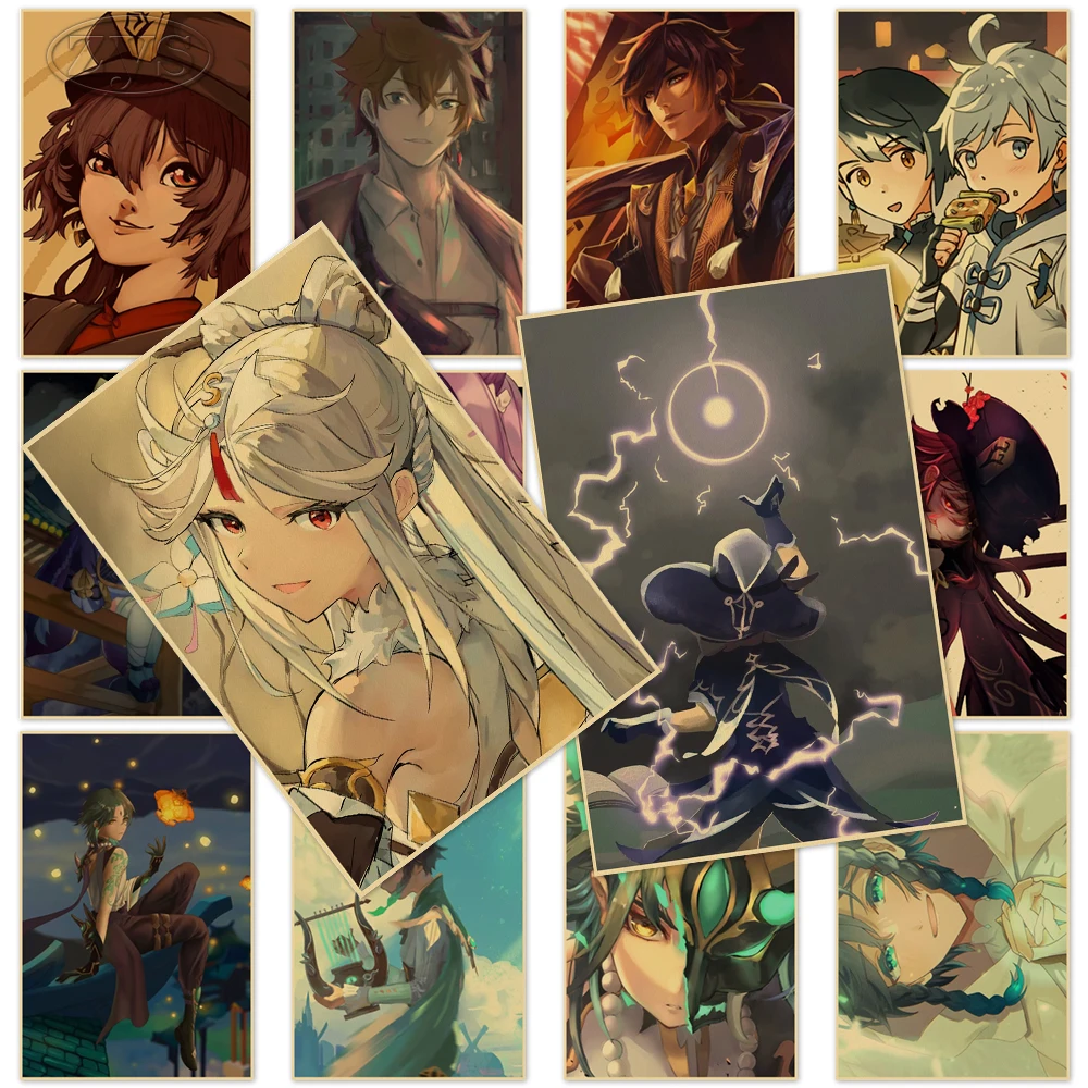 

Ningguang Kraft Paper Xiao Poster Game Painting Print Genshin Impact Wall Artwork Mural For Family Children Room Decor Pictures