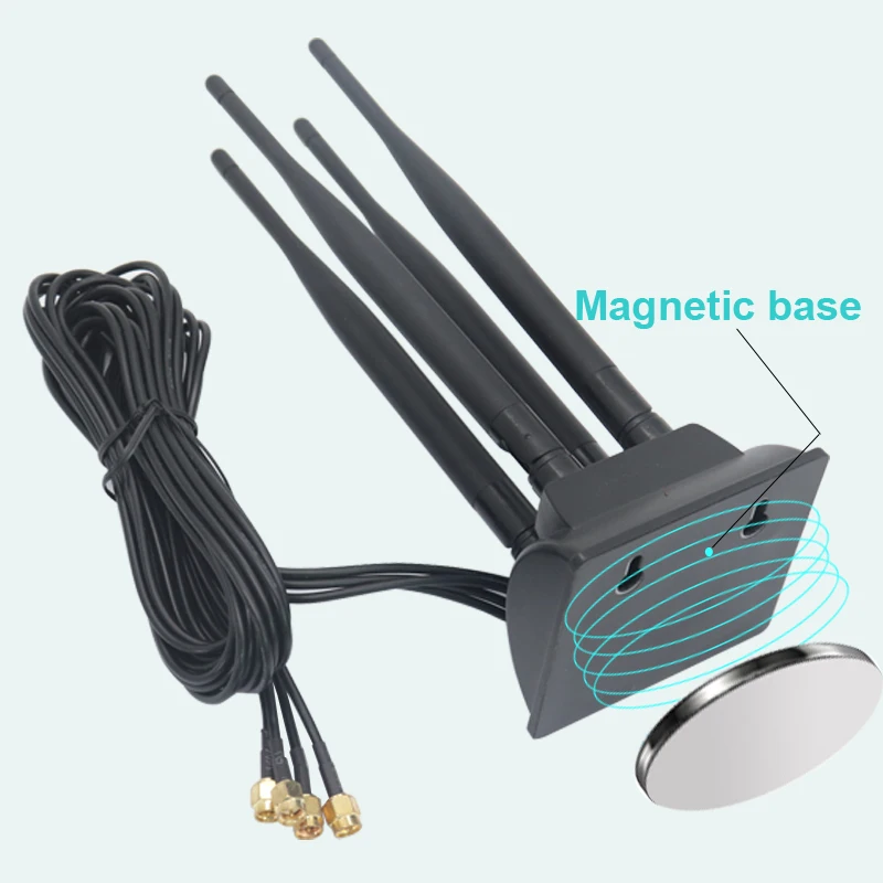 Magnetic Bottom Router 2.4G 5G 5.8G Omni Waterproof Dual Band 12dbi WiFi 4pcs Rubber Bar Antenna With 4pcs Cable