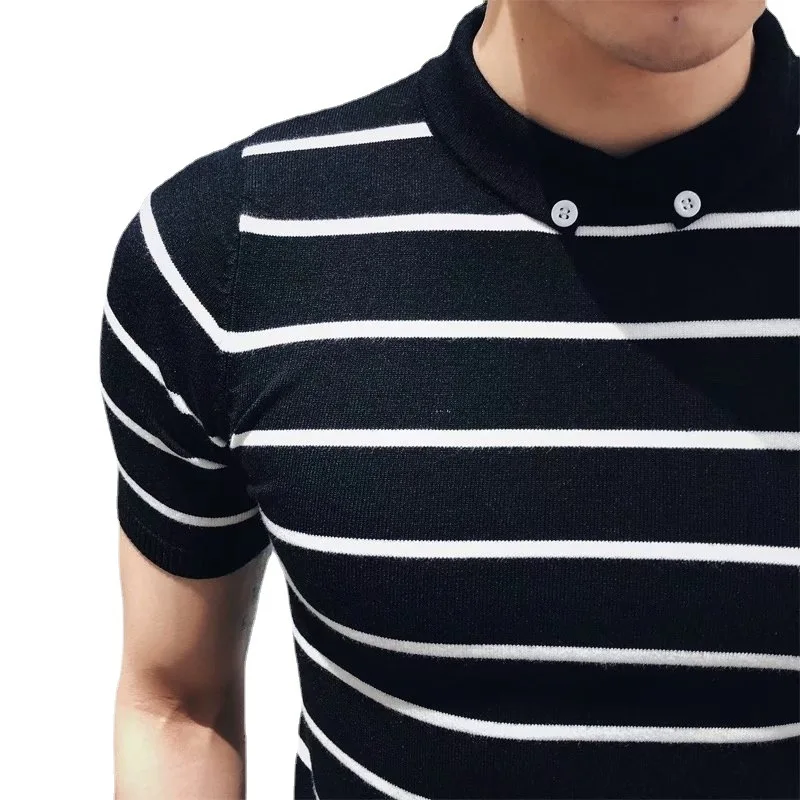 

Мужской трикотажный свитер с коротким рукавом, приталенный Повседневный свитер с круглым вырезом и полурукавами, весна-лето 2022