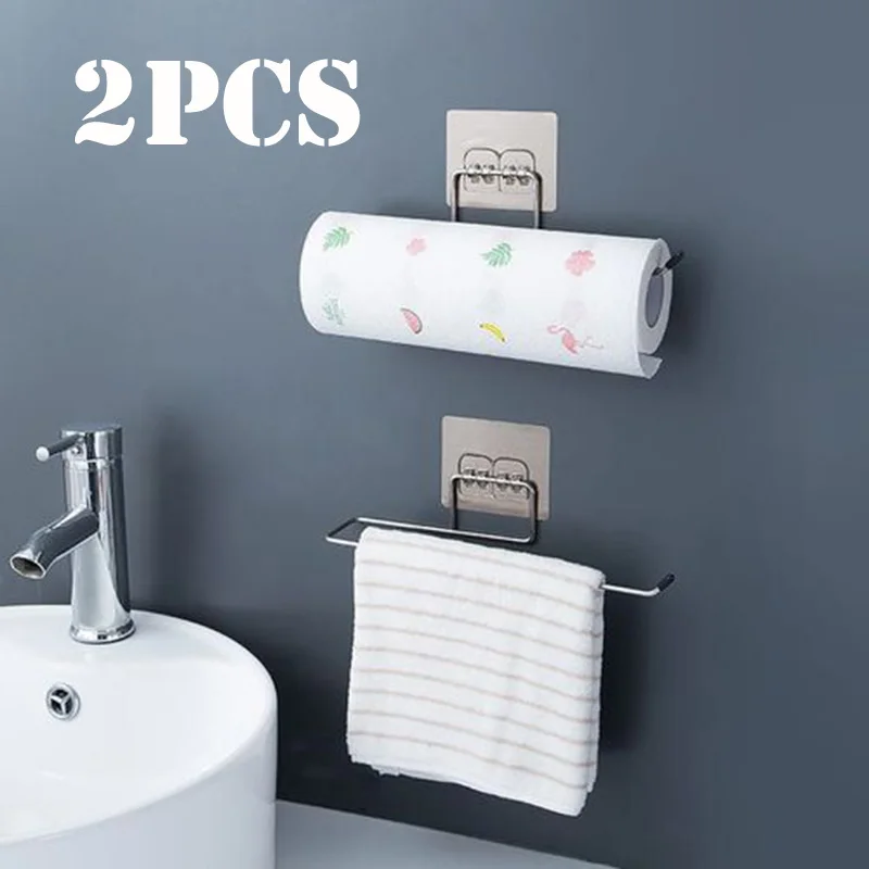

Hot Stainless Steel Paper Towel Holder Rack Toilet Kitchen Roll Paper Holder Self-adhesive Kitchen Toliet Accessories New