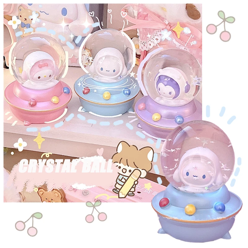

PINK Sanrioed Kawaii Desktop Mini Crystal Ball Ornament My Melody Cinnamoroll Kuromi Anime Light Crystal Ball Birthday Present