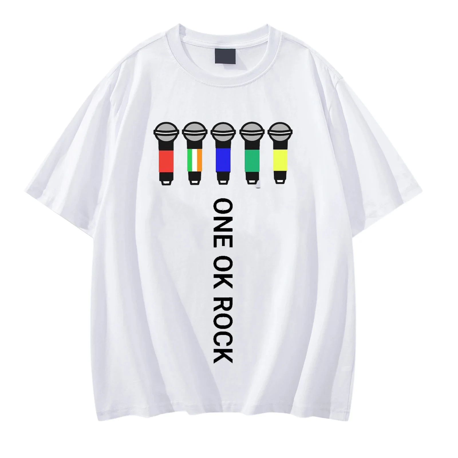 Хлопковая рубашка One Ok Rock с принтом топы микрофоном японской рок-группы модная