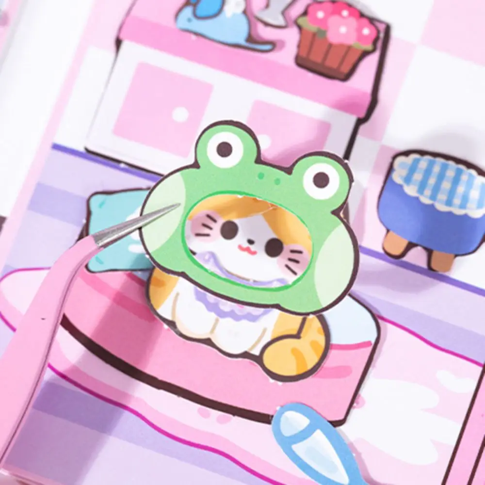 Фото Магнитная развивающая книга Монтессори Kawaii: Тихая книга-раскраска ручной работы с наклейками-котиками, мультяшная книга-ежедневник DIY, подарок на день рождения №3