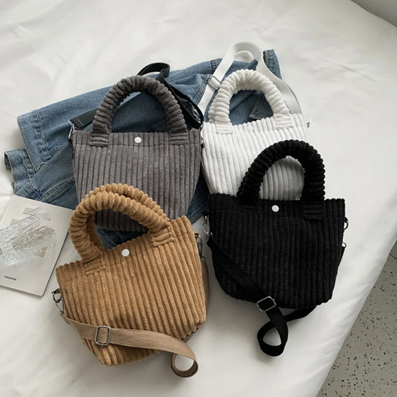 

2023 New Casual Women Travel Handbag Corduroy Shoulder Bag Vintage Solid Color Satchel Bags Retro Bags Crossbody Bag