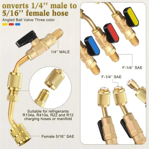 Адаптер шарового крана из трех частей, адаптер шарового крана с прямым стопором для заправочного шланга R22, поплавковый клапан для инструмента хладагента HVAC