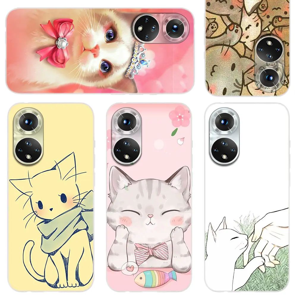 Silicone Soft Coque Shell Case For Honor 50 30 20 10 9 9X Lite Pro 10i 9a 8a 8X X8 Luxury Cover Cute GINGER PIZZA bowknot cat