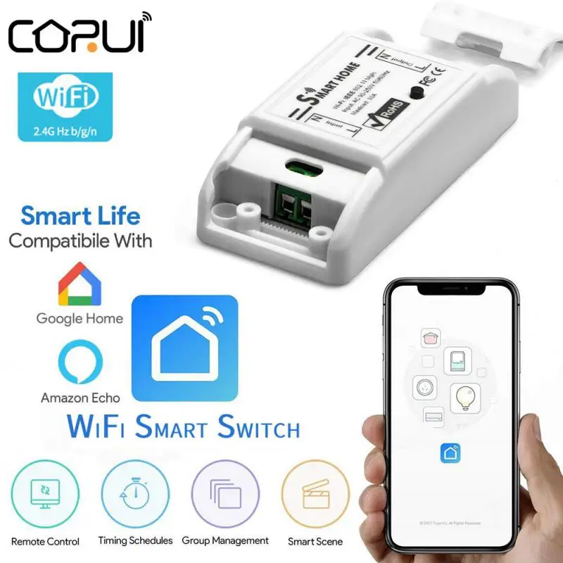 

CoRui WiFi Smart Switch Module 10A Remote Control Timing Smart Homer Linkage Switches Work With Goole Home Alexa Smart Life APP