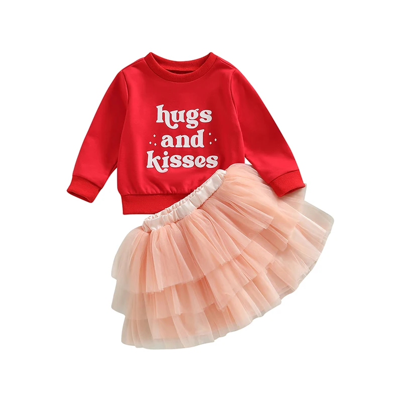 

Toddler Baby Girl 2Pcs Skirts Set Kids Short/Long Sleeve Letter Shirts Tops+Tulle Tutu Skirt Party Dresses Clothes
