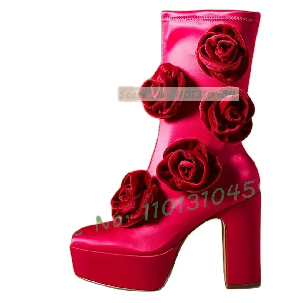 Женские атласные ботинки на платформе и массивном каблуке