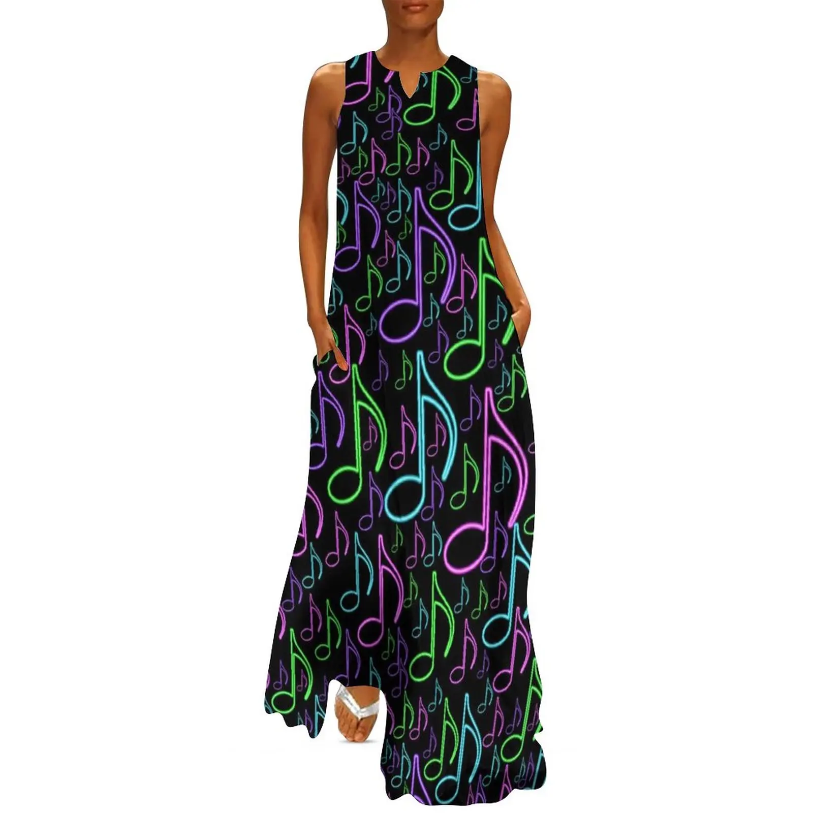 

Colorful Music Dress Summer Eighth Notes Random Print Korean Fashion Casual Long Dresses Ladies Party Maxi Dress Birthday Gift