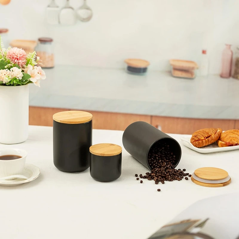 

3 шт. керамические банки для хранения, контейнер для чая, Квадратный Контейнер для сахара, керамическая банка с деревянной крышкой, банка для...