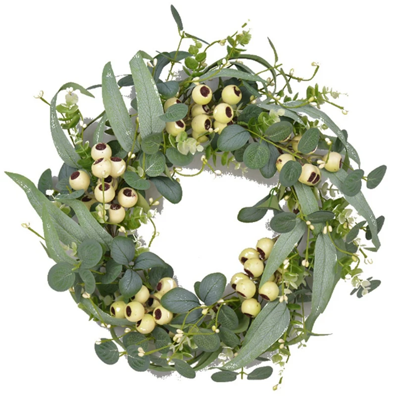 

Artificial Eucalyptus Leaves Wreath Spring Door Wreath With Big Berries, Spring/Summer Greenery Wreath For Front Door