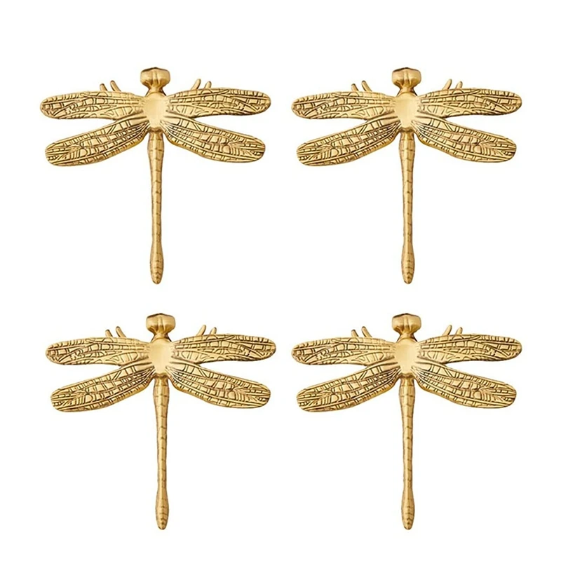 

4Pcs Dragonfly Handle Knobs Brass Gold Knobs For Cabinets For Kitchen Cupboard Bedroom Furniture Door (With Screws)