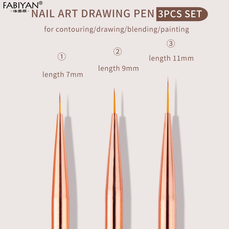 Розовое золото 3 шт/набор УФ-гель для дизайна ногтей подводка рисования кисти