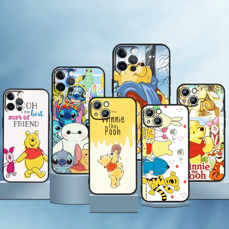

Disney Winnie Pooh Cartoon For Apple iPhone 14 13 12 11 Pro Max Mini XS Max X XR 7 8 Plus 5S Silicone Black Soft Phone Case