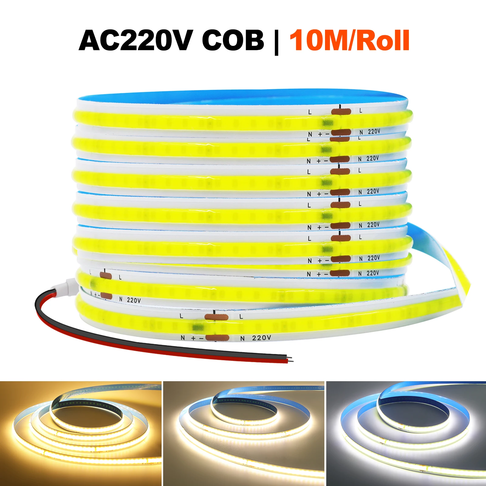 AC220V COB Strip Light 240LEDs/m 8mm PCB Adhesive 3000K 4000K 6000K High Density Linear Lighting Bar For Home Decor