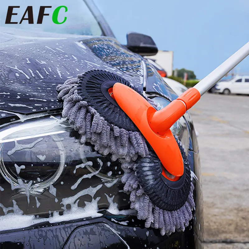 

EAFC Car Wash Mop Double Brush Head Rotating Car Brush Three-Section Telescopic Mop Roof Window Cleaning Auto Maintenance Tools