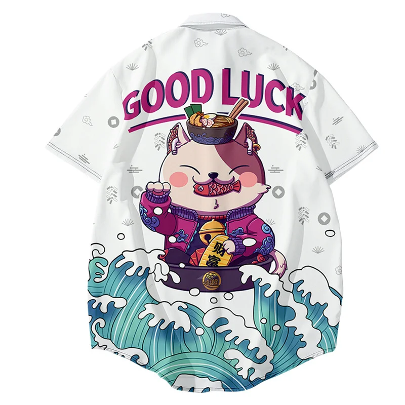 Мужские и женские рубашки с 3D принтом счастливого кота кимоно стиль хип-хоп