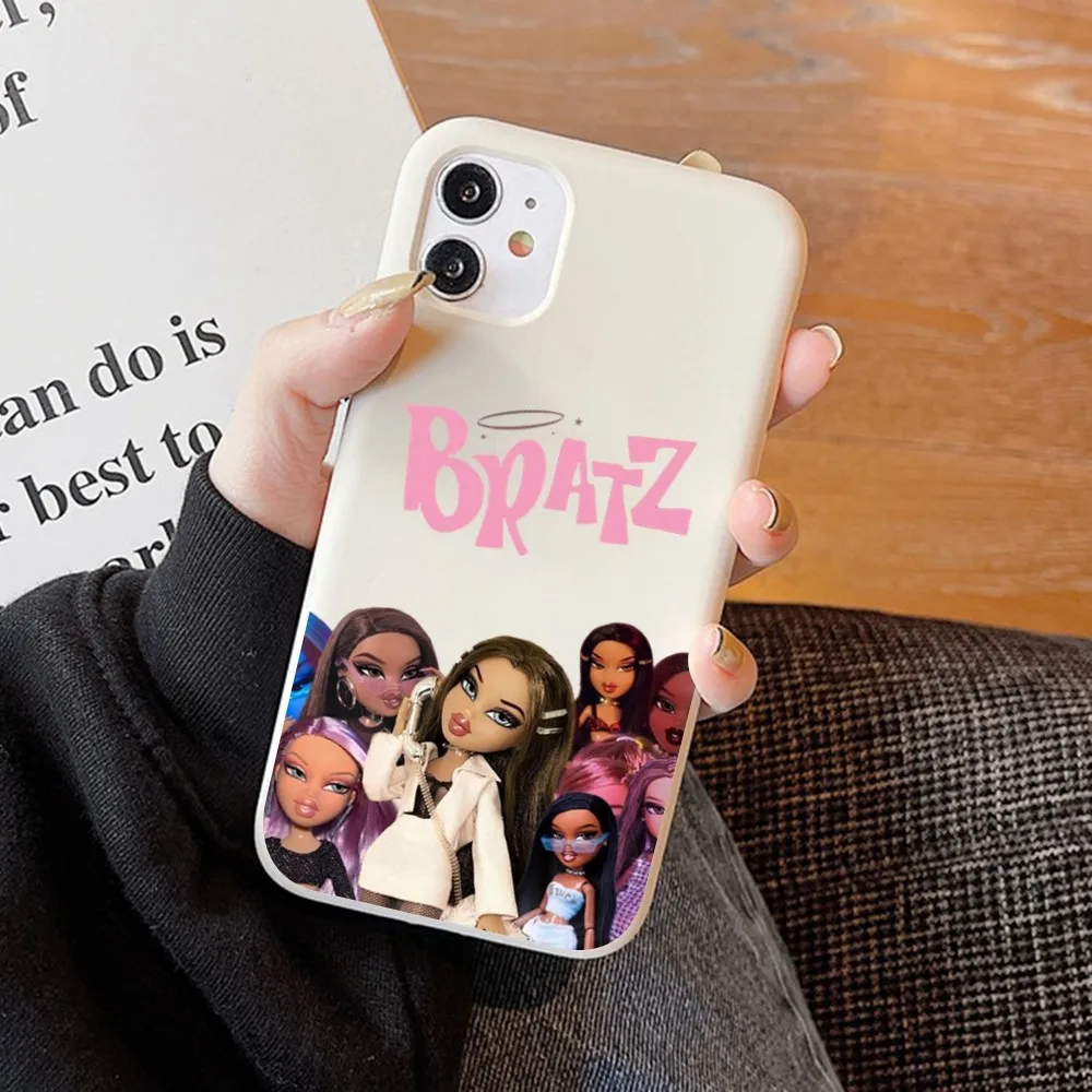 Мягкий однотонный чехол для телефона с изображением милой куклы iphone 14 11 12 13 mini pro