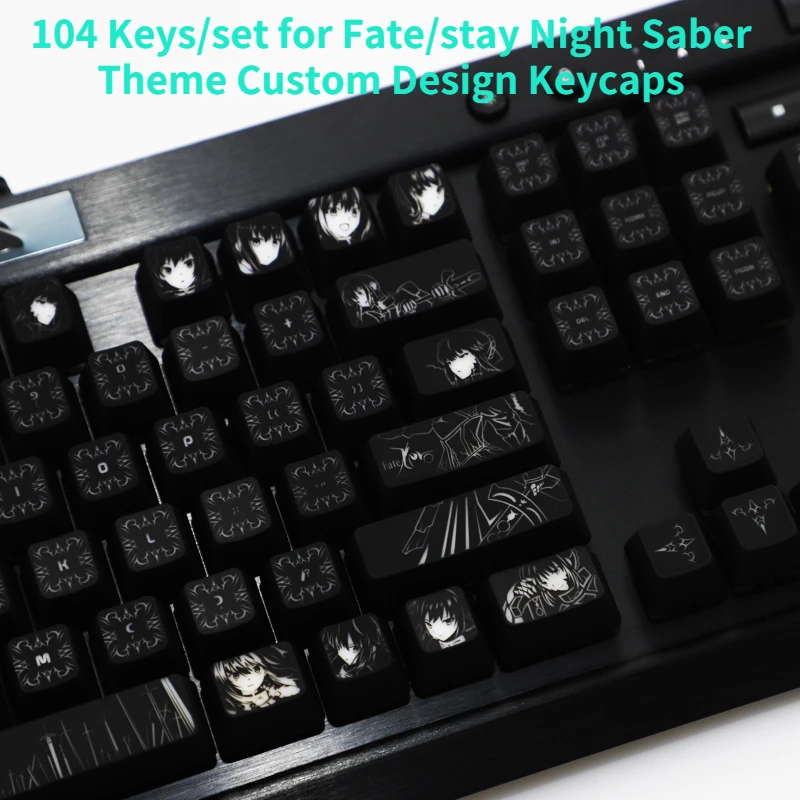 104 Keys/set for Fate/stay Night Saber Theme Custom Design Keycaps Mechanical Keyboard Keycaps for Corsair K70 K95 Razer Backlit