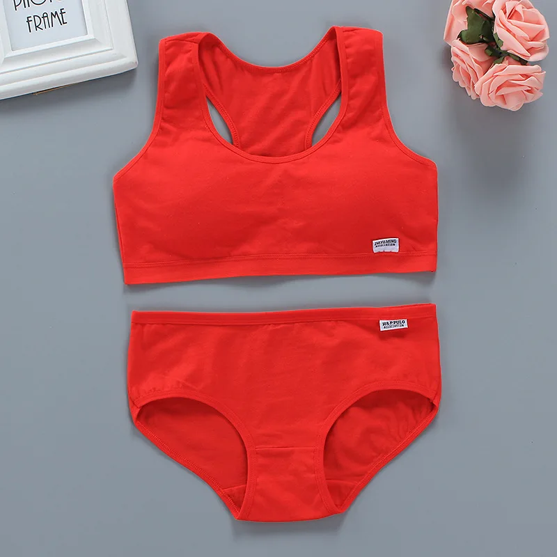 

Комплект с бюстгальтером для девочек, красный топ из хлопка со вставками для девочек 12 лет