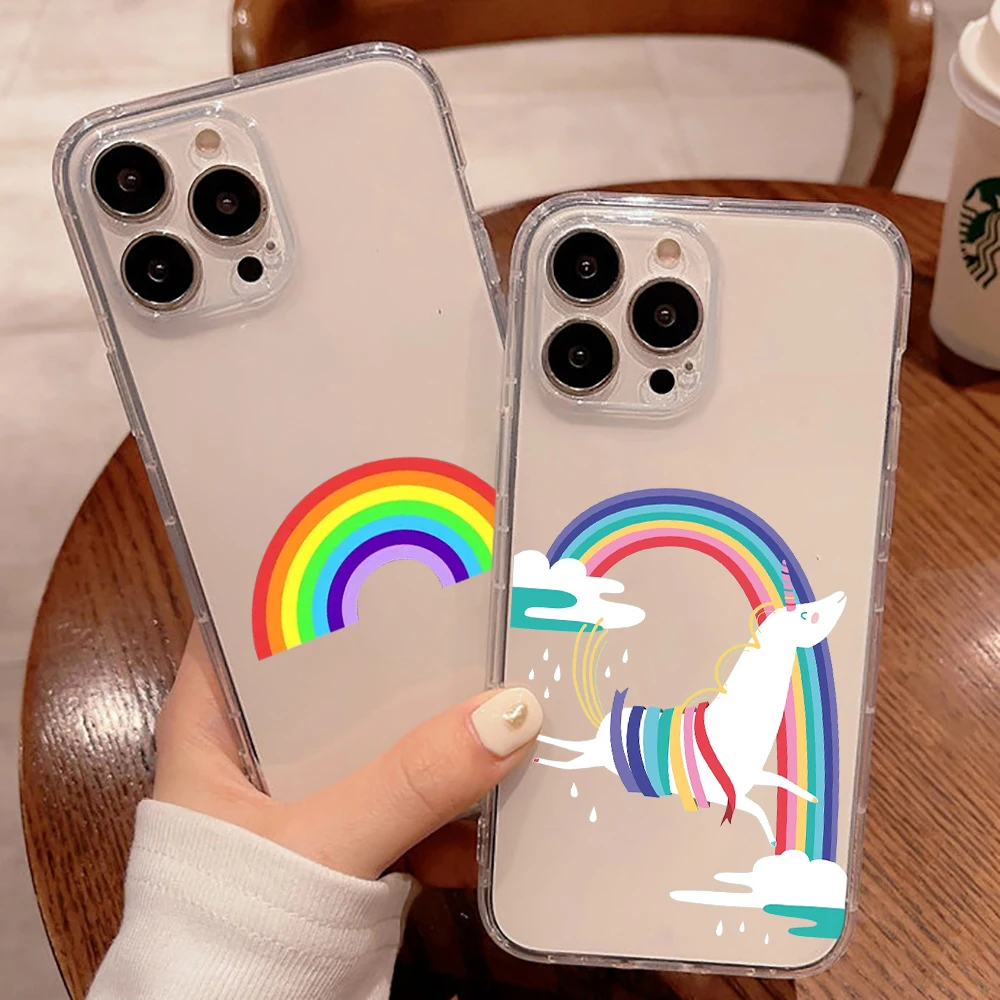 

Мультяшный радужный прозрачный чехол для телефона iPhone 11 12 13 Pro Max 12 13 Mini X XS XR Max SE 5 6 6s 7 8 Plus, роскошный ультратонкий мягкий