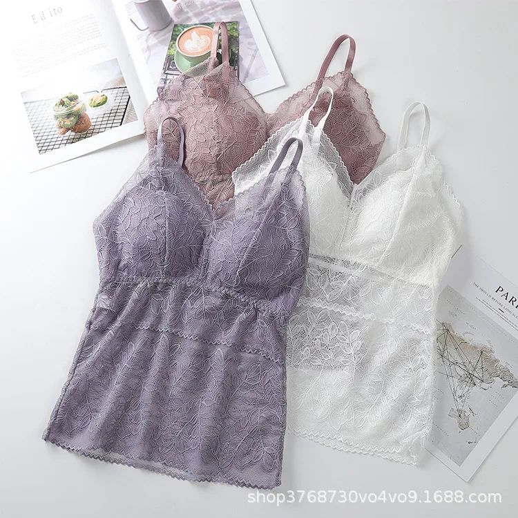 

2022 Halter Belt Lace Vest No Underwire Underwear Crop Tops for Women Sexy Hollow Out Bandage Crop Tops Women