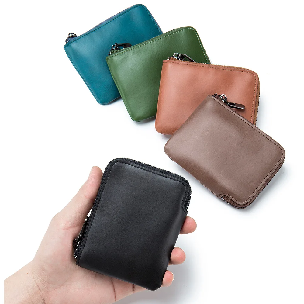 

Men's Leather Zipper Coin Purses Vintage Wallet for Man Ultra-thin Women Clutch Cards Slots Change Wallets Coins Bag Money Clip