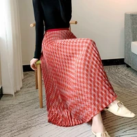 skirt 2022 new autumn and winter miyake pleated red striped poor drape casual all matching long a line skirt women y2k skirt