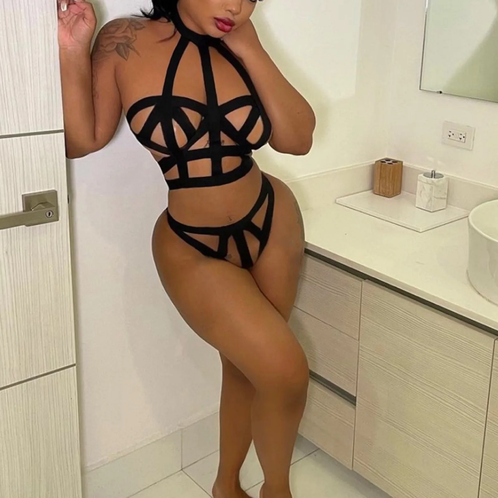 

Эротическое нижнее белье, женское нижнее белье, сексуальный открытый бандажный Эротический бюстгальтер на бретельках, Женский комплект тр...