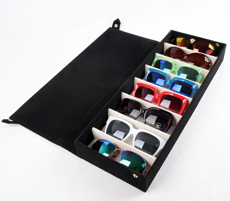 

Sunglass Glasses Storage Case 8 Grid Eyeglasses Display Glasswear Box Tidy Tool Box Jewelry Container Case Organizer with Button